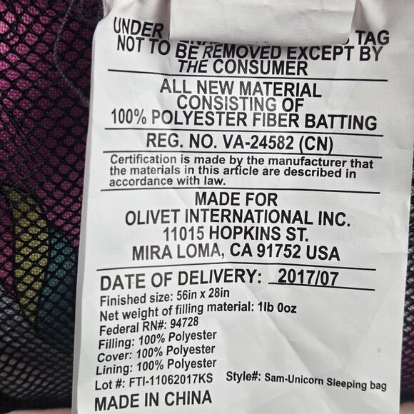 Olivet Intl 3 Piece Slumber Set Pink Unicorn Pattern Tent Sleeping Bag & Duffel - Picture 10 of 16